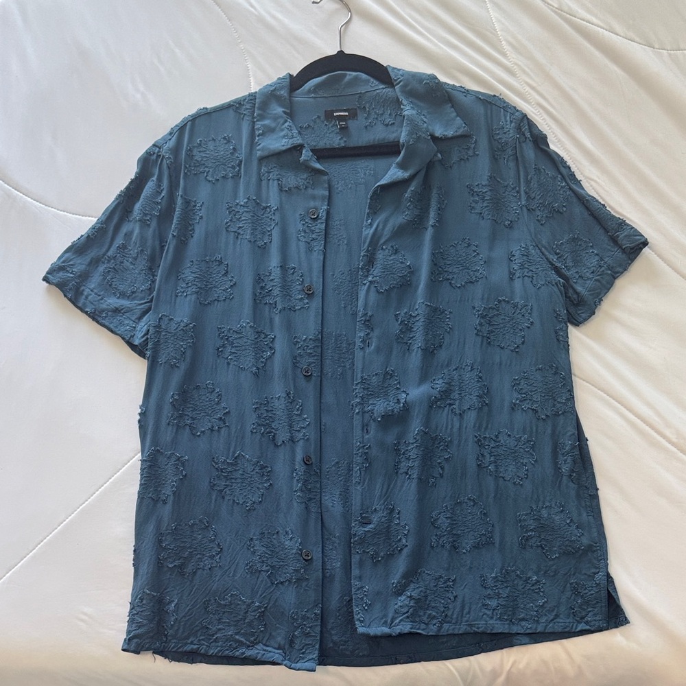 Express Men's Casual Blue Floral Shirt